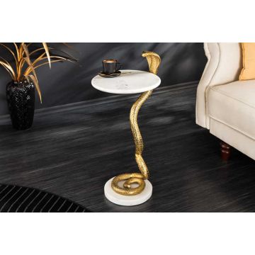 Bijzettafel Wildlife Cobra 60cm Goud Wit Marmer - 44830