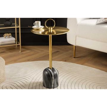 Bijzettafel Elegance 60cm Dienblad Goud Zwart Marmer - 44833