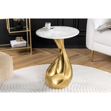Bijzettafel Tear 60cm Goud Wit Marmer - 44834
