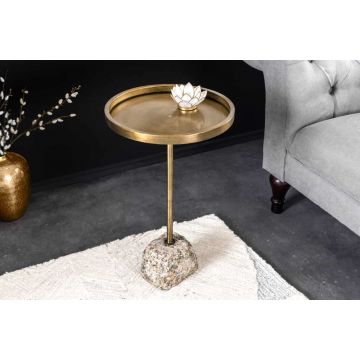 Bijzettafel Trayful 60cm Marmeren Onderstel Messing Frame en Blad - 44847