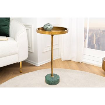 Bijzettafel Trayful 60cm Groen Marmeren Onderstel Gouden Frame en Blad - 44848