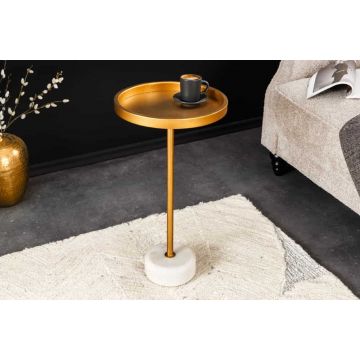 Bijzettafel Trayful 60cm Wit Marmeren Onderstel Gouden Frame en Blad - 44849