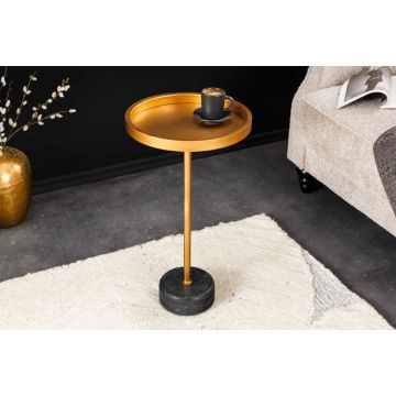 Bijzettafel Trayful 60cm Grijs Marmeren Onderstel Gouden Frame en Blad - 44850