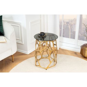 Bijzettafel Liquid Geometrie 50cm Gehard Zwart Glas Goud - 44857