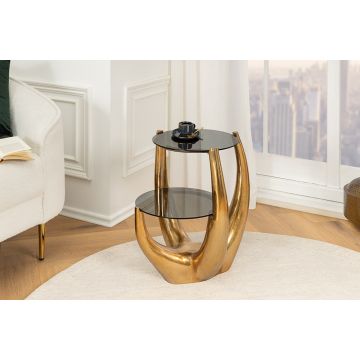 Bijzettafels Levels 50cm Frame Goud Gehard Glazen Blad Zwart - 44858