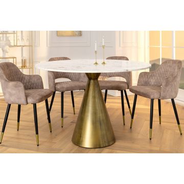 Eettafel Elegancia Ø 100cm Metalen Frame Koper en Marmeren Blad Wit - 44859