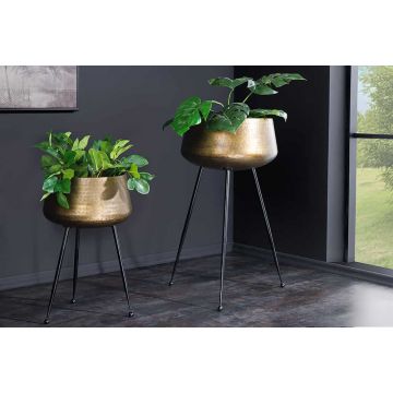 Bloempot Flowers Set van 2 Zwart Frame Hamerslag Effect Messing - 44860