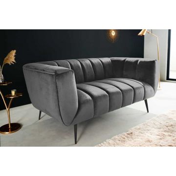 Bank Noblesse 165cm 2-zits Getextureerde Fluweelgrijs met Zwarte Poten - 45050