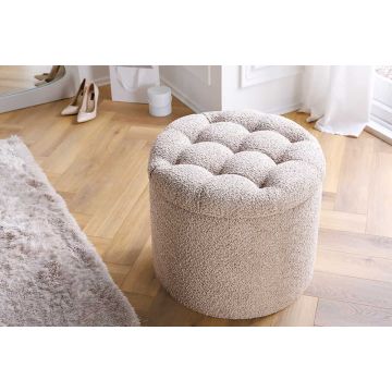 Ronde Barkruk Modern Barok 50cm Champagne Bouclé met Opbergruimte - 45066