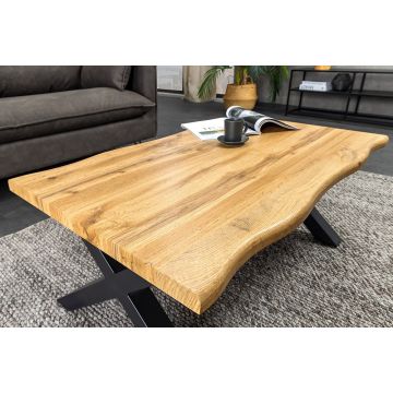 Indsutriéle Salontafel Wild 90cm Bruin Wild Eikenlook Zwart Metalen Frame met Natuurlijke Rand - 45081
