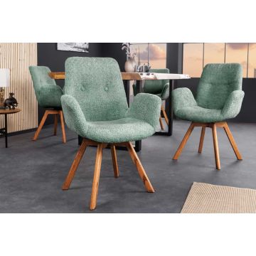 Draaibare Designstoel Baltic Mint Bouclé Naturel Eikenhouten Poten met Armleuningen - 45164