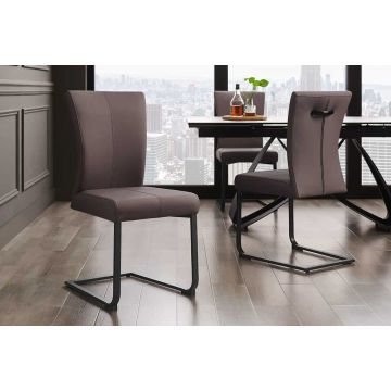 Moderne Sledestoel Samson Taupegrijs Echt Leer Metalen Frame Met Comfortabele Handgreep - 45173