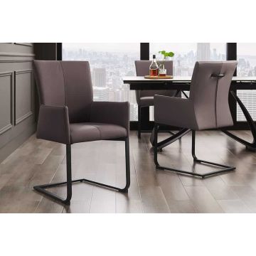 Moderne Sledestoel Samson Taupegrijs Echt Leer Metalen Frame Met Amrleuningen - 45175