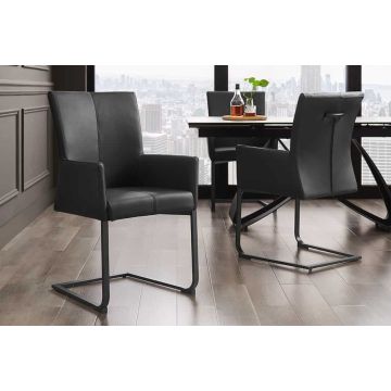 Moderne Sledestoel Samson Zwart Echt Leer Metalen Frame Met Amrleuningen - 45176