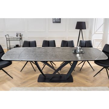 Uitschuifbare Eettafel Papillon 180-260cm Grafiet Keramiek Marmer Zwart Metaal - 45179