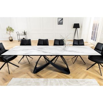 Uitschuifbare Eettafel Infinity 180-260cm Wit Keramiek Marmer Zwart Metaal - 45180