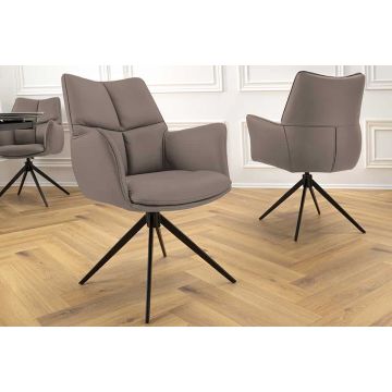 Draaistoel Papillon Bruin Echt Leer Zwart Metalen Frame met Armleuningen - 45183