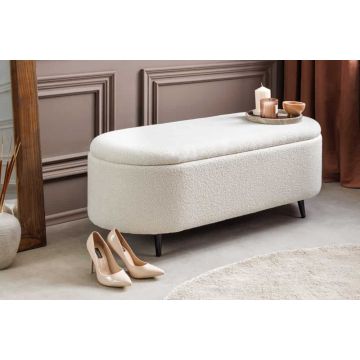 Scandinavische Gestoffeerde Bank Vogue 110cm Wit Bouclé met Opbergruimte - 45255