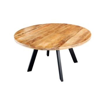Massieve Eettafel Iron Crraft 140cm Natuurlijk Rond Mangohout Metaal Industrieel Design - 45256