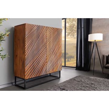 Massief Houten Highboard Art 120cm Bruin Mangohout 3D-Design Zwart -  45304