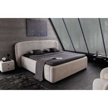 Modern Art Deco Boxbed van 180x200cm in Grijs Bouclé met Opbergruimte en Lattenbodem - 45332
