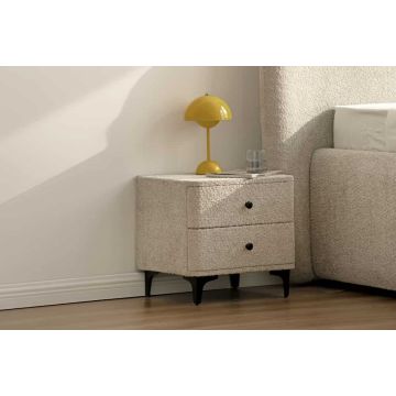 Modern Art Deco Nachtkastje 45cm Grijs Bouclé met Zwarte Metalen Lades - 45333