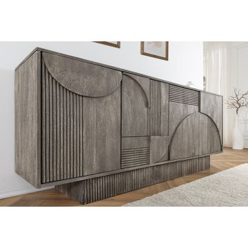 Design Dressoir Art Deco 170cm Grijs Gerookt Massief Mangohout 3D-Front - 45480