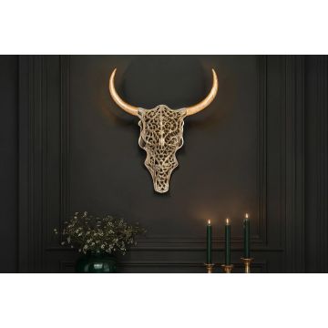 Wanddecoratie Exotische Stier 60cm Mangohout en Metaal Naturel Goud Handgemaakt - 45661