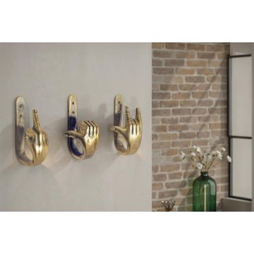 Extravagante 3-Delige Set van Vingers Kapstokhaken Messing en Aluminium Wandkapstok - 45662