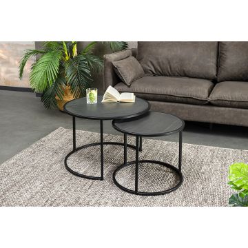 Salontafel Mountain Soul 60-45cm Rond set van 2 Marmerlook Zwart - 45675