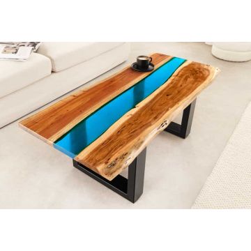 Massieve Salontafel Liquid 110cm Bruin Acaciahout met Blauwe Epoxsy - 45680