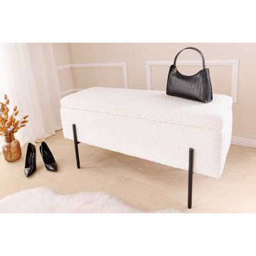 Bankje Loft met Opbergruimte 100cm Bouclé Wit - 45728