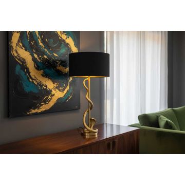 Designer Tafellamp Cobra 110cm Gouden Slangensculptuur Zwarte Stoffen Kap - 45744