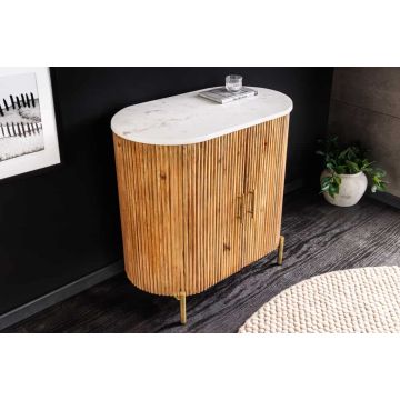 Massief Houten Dressoir Tres Chic 75cm Naturel Mangohout Wit Marmer Goudkleurig Metaal - 45754
