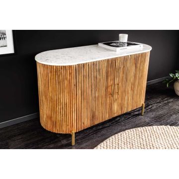 Massief Houten Dressoir Tres Chic 105cm Naturel Mangohout Wit Marmer Goudkleurig Metaal - 45755