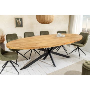 Massieve Eettafel Galaxie 240cm Ovaal van Bruin Mangohout met Zwarte Ijzeren Stervoet - 45759