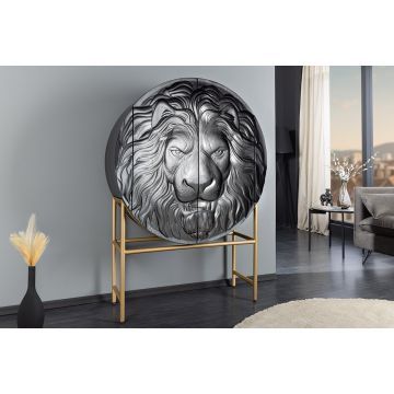 Highboard Lion 140cm 3D Mangohout en Zwart Gouden Lijst - 45850