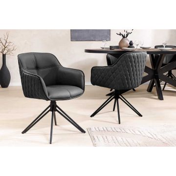 Eetkamerstoel Euphoria Zwart Leer Draaibaar Met Armleuning - 45859