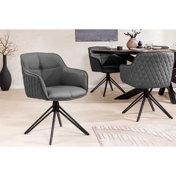 Eetkamerstoel Euphoria Grijs Leer Draaibaar Met Armleuning - 45860