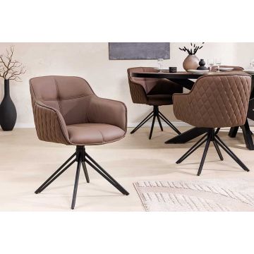 Eetkamerstoel Euphoria Bruin Leer Draaibaar Met Armleuning - 45861