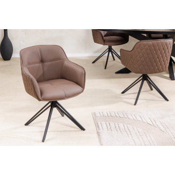 Eetkamerstoel Euphoria Bruin Leer Draaibaar Met Armleuning - 45861