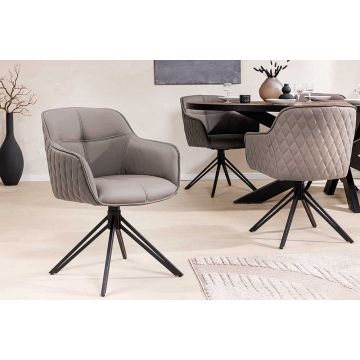 Eetkamerstoel Euphoria Taupe Leer Draaibaar Met Armleuning - 45862