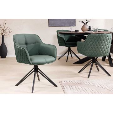 Eetkamerstoel Euphoria Groen Leer Draaibaar Met Armleuning - 45863