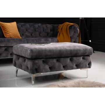 Chesterfield Kruk Modern Barok 90cm Donkgrijze Fluwelen Voetenbank - 45980