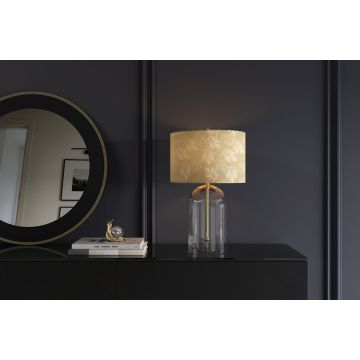 Moderne Tafellamp Classico 50cm Transparant Glas Witgoud Linnen Kap - 46012