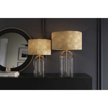 Moderne Tafellamp Classico 60cm Transparant Glas Witgoud Linnen Kap - 46013