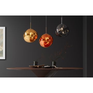 Ronde Hanglamp Liquid Diamond 20cm Koper Glas Stalen Licht Bol - 46015