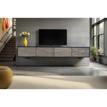 Massief Houten TV-Meubel Mountain Soul 200cm Acacia Groen Brons Hangende Natuursteen Zwart - 46112