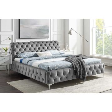 Design Bed Modern Barok 160x200cm Grijs Fluwelen Chesterfield Tweepersoonsbed - 46161