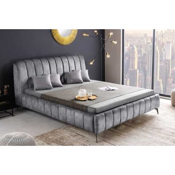 Retro Bed Amsterdam 180x200cm Grijs Fluweel Zwart Metalen Gestoffeerd Bed - 46164
